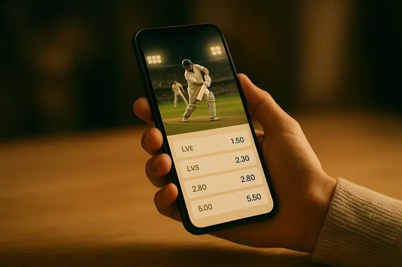 Hand holding smartphone showing live cricket match and real-time odds
