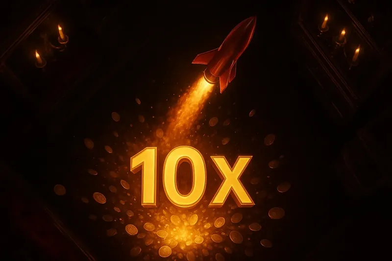 Plane climbing with blazing trail above coins and glowing 10x multiplier